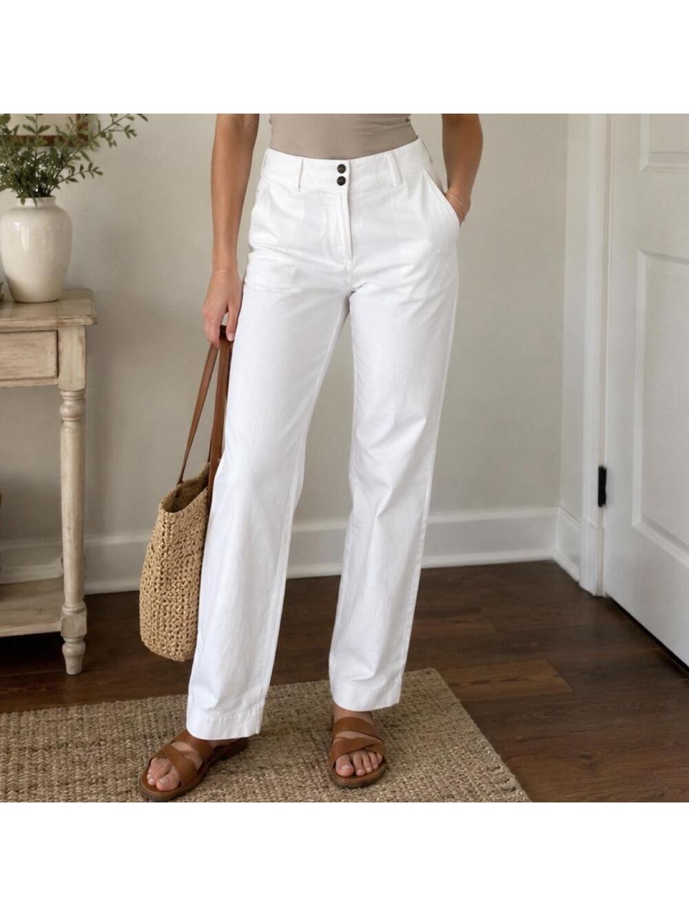 Eileen Fisher white organic cotton slim pants size 12 minimal simple basic - Picture 1 of 7